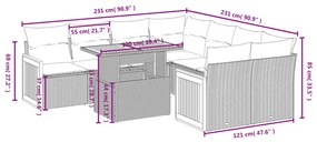 9 részes szürke polyrattan kerti ülőgarnitúra párnákkal