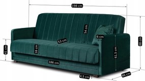 Dönthető kanapé zöld színben, bársony kárpittal, PORTO