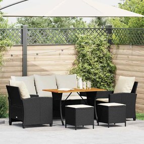 6 részes fekete polyrattan kerti ülőgarnitúra párnákkal