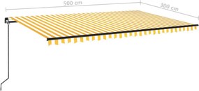 Sárga és fehér kézzel kihúzható napellenző 500 x 300 cm