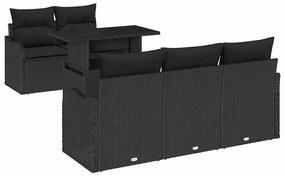 vidaXL Kerti Kanapé Szett párnával párnával 6 pcs Fekete Poly Rattan