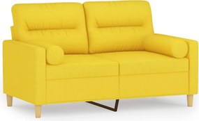 vidaXL 2 személyes világossárga szövet kanapé díszpárnákkal 120 cm