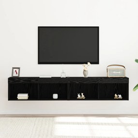 TV Fali Szekrények LED Fénnyel 2 db Fekete Tölgy 80x30x30 cm
