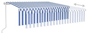 kék és fehér redőnyös, szélérzékelős, LED-es napellenző 6x3 m