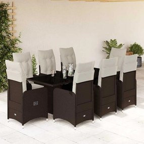 9 részes barna polyrattan kerti bisztrógarnitúra párnákkal