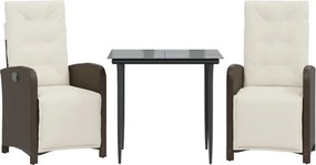 vidaXL 3 részes barna polyrattan bisztrógarnitúra párnákkal