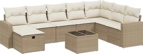 vidaXL 9 részes bézs polyrattan kerti ülőgarnitúra párnákkal