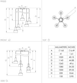 Eglo 99553 - Csillár zsinóron CASIBARE 5xE27/40W/230V