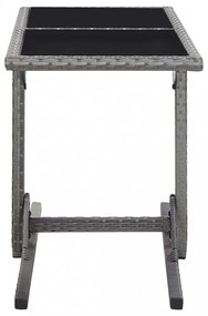 antracitszürke polyrattan és üveglapos kerti asztal 110x53x72cm