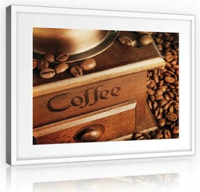 Vászonkép 80x60 Kávé daráló kézi gabona csendélet meleg aroma