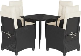 vidaXL 5 részes fekete polyrattan kerti étkezőgarnitúra párnákkal
