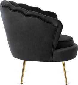 Elegáns Fotel Lábtartóval Fekete Bársony Kárpittal. GRAND