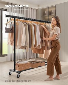 Ruhatartó állvány kerekekkel, nagy teherbírású gurulós gardróbállvány, max. 150 kg terhelhetőség, fekete