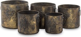 5 x Arany patinás virágtartó fedél fém fogantyúk szett