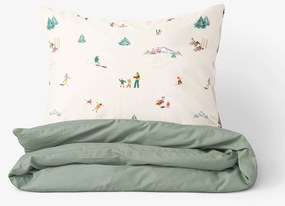 Goldea karácsonyi pamut ágyneműhuzat duo - téli örömök, zsálya színű hátoldal 140 x 200 és 70 x 90 cm