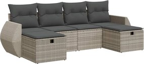 vidaXL 6 részes világosszürke polyrattan kerti ülőgarnitúra párnákkal