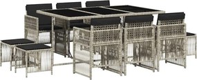 vidaXL 11 részes világosszürke polyrattan kerti ülőgarnitúra párnákkal