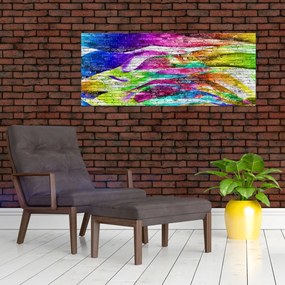 Kép - Téglafal színes lángokkal (120x50 cm)