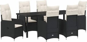 vidaXL Kert étkező szett párnával 7 pcs Fekete polirattan