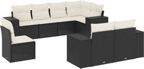 vidaXL 8 részes fekete polyrattan kerti ülőgarnitúra párnákkal