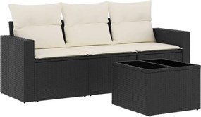 vidaXL 4 részes fekete polyrattan kerti ülőgarnitúra párnákkal