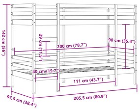 fehér tömör fenyőfa emeletes ágy 90 x 200 cm