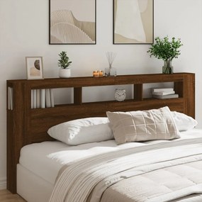 barna tölgyszínű szerelt fa LED-es fejtámla 220x18,5x103,5 cm