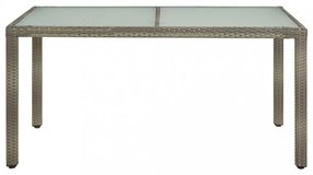 szürke polyrattan és edzett üveg kerti asztal 150 x 90 x 75 cm