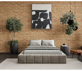 Bézs kárpitozott ágyneműtartós franciaágy ágyráccsal 160x200 cm Aruba L – Maison de Rêve