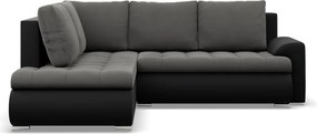 Tokio sarokkanapé, L alakú háttámlával, 2 ágyneműtartóval, bársony + műbőr, baloldali, szürke - fekete