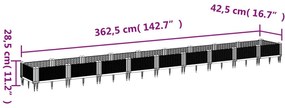 szürke PP kerti virágláda cövekekkel 362,5 x 42,5 x 28,5 cm