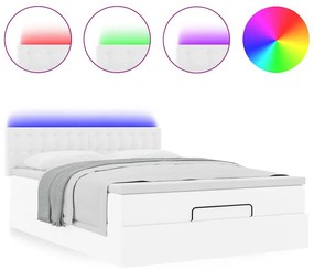 tiszta fehér műbőr ottomán ágy matracokkal &amp; LED-ek 140x190cm