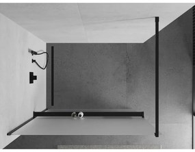 Mexen Kioto +, zuhany paraván polccal és törölközőtartóval 110 x 200 cm, 8 mm-es jegesedés üveg, fekete profil, 800-110-121-70-30