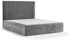 Szürke kárpitozott ágyneműtartós franciaágy 200x200 cm Mavel – Maison de Rêve