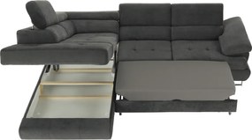 Ülőgarnitúra tárolóhellyel, szürke, szövet, balos, BUTON R