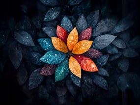 Canvas Vászonkép Színes Levelek Mandala Esőcseppek 100 x 75