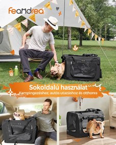 Összecsukható kisállat-szállítóbox kutyáknak és macskáknak, légáteresztő hálóval, 60 x 42 x 42 cm, fekete