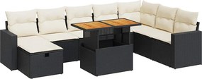 vidaXL 9 részes fekete polyrattan akácfa kerti ülőgarnitúra párnákkal