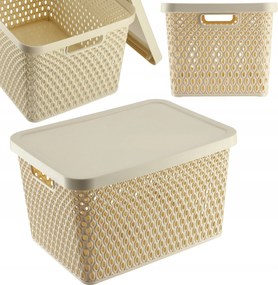 Kosár Fedél Tároló Doboz Rendszerező 18L Bézs