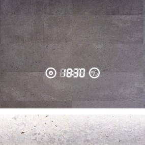 Álló fürdőszobai LED tükör 50x70cm | Páramentesítő funkció - Óra - Fényerő és színhőmérséklet szabályozás | Welland Luxury-Line G770