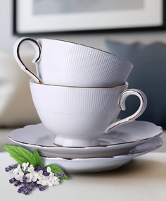 Fehér porcelán csésze domború mintával két személyes készlet Veroni Virginia