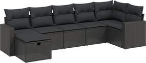 vidaXL 7 részes fekete polyrattan kerti ülőgarnitúra párnával