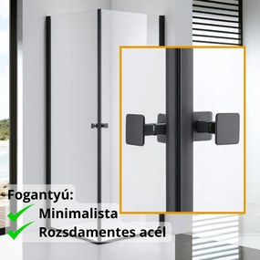 Stuxi Bari Duo Black 70x70 cm szögletes nyílóajtós zuhanykabin, 6 mm vízlepergető üveggel, matt fekete elemekkel
