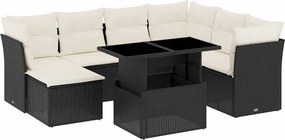 vidaXL 8 részes fekete polyrattan kerti ülőgarnitúra párnákkal