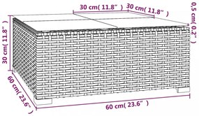 Barna polyrattan és üveg kerti dohányzóasztal 60 x 60 x 30 cm