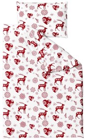HEARTS AND REINDEER fehér pamut ágyneműhuzat Ágyneműhuzat mérete: 2 db 70 x 90 cm | 200 x 220 cm