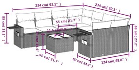 9 részes fekete polyrattan kerti ülőgarnitúra párnákkal