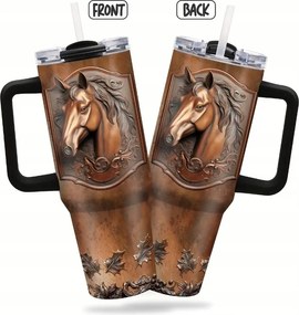 Thermo bögre termosz szívószál nagy acél Ló Lovak Boho Art 1200 ml 1,2 L