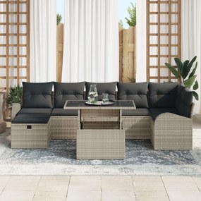 8 Darabos Kerti Kanapé Szett Párnákkal Világosszürke Műanyag Rattan