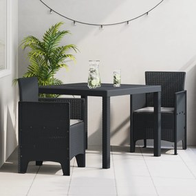 3 darabos kertie étkező szett párnákkal, antracit, poli rattan